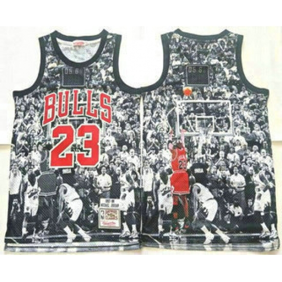Men's Chicago Bulls 23 Michael Jordan Black Last Throw Swingman Jersey