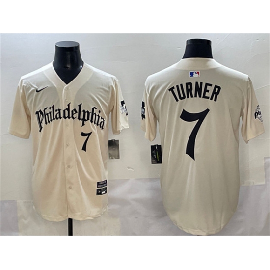 Men's Philadelphia Phillies 7 Trea Turner Cream Gothic Vapor Limited Stitched Jersey