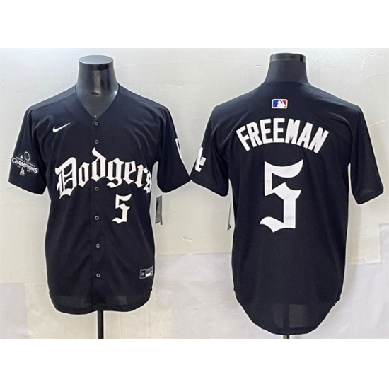 Men's Los Angeles Dodgers 5 Freddie Freeman Black 2025 LA Gothic Style With 2024 World Series Champions Vapor Premier Limited Stitched Baseball Jersey