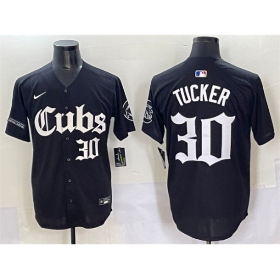 Men's Chicago Cubs 30 Kyle Tucker Black 'Gothic North Side Edition' Vapor Premier Limited Stitched Baseball Jersey