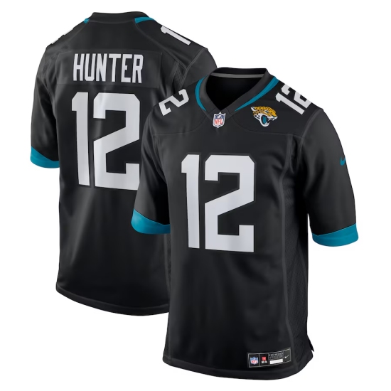 Men's Jacksonville Jaguars 12 Travis Hunter Nike Black 2025 NFL Draft First Round Pick Alternate Game Player Jersey