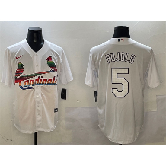 Men's St. Louis Cardinals 5 Albert Pujols White Cool Base Stitched Baseball Jersey