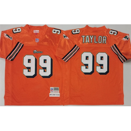 Men's Miami Dolphins 99 Jason Taylor Orange Throwback Stitched Football Jersey