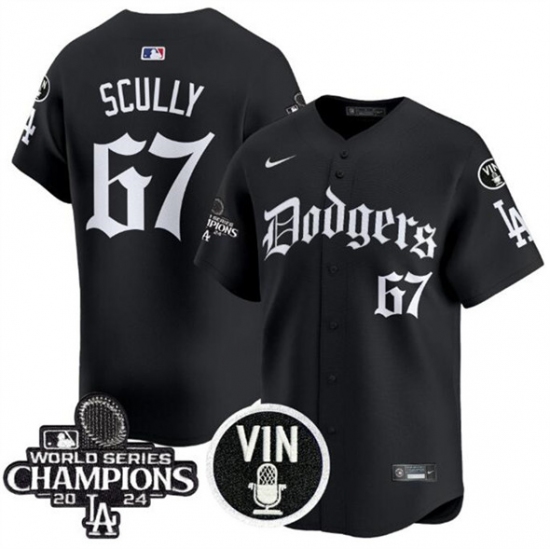 Men's Los Angeles Dodgers 67 Vin Scully Black Mexico 2025 LA Gothic Style With Vin And 2024 World Series Champions Vapor Premier Limited Stitched Baseball