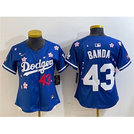 Women's Los Angeles Dodgers 43 Anthony Banda Royal 2025 Tokyo Series Limited Stitched Baseball Jersey(Run Small)