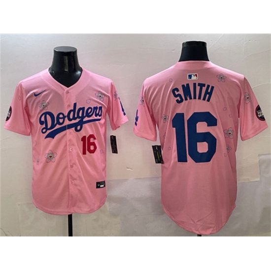 Men's Los Angeles Dodgers 16 Will Smith Pink 2025 Tokyo Series Limited Stitched Baseball Jersey
