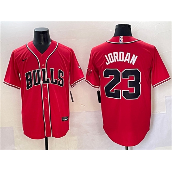 Men's Chicago Bulls 23 Michael Jordan Red Cool Base Stitched Baseball Jersey
