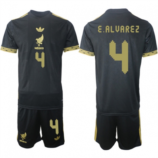 Men's Mexico 4 Edson Alvarez Black Gold 25-26 Soccer Jersey Suit