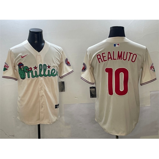 Men's Philadelphia Phillies 10 J.T. Realmuto Cream Phanatic Limited Stitched Jersey