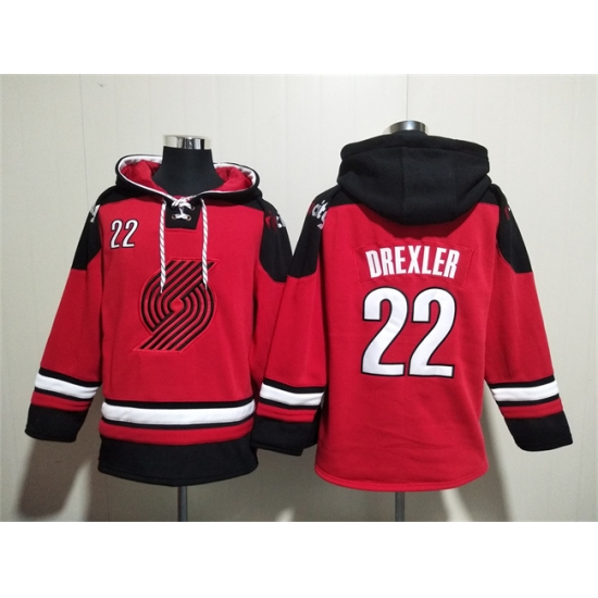 Men's Portland Trail Blazers 22 Clyde Drexler Red Lace-Up Pullover Hoodie
