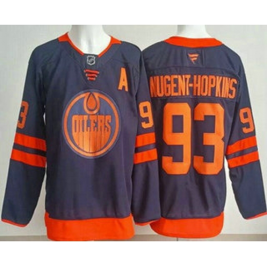 Men's Edmonton Oilers 93 Ryan Nugent Hopkins Navy Authentic Jersey