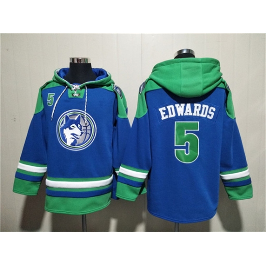 Men's Minnesota Timberwolves 5 Anthony Edwards Royal Lace-Up Pullover Hoodie