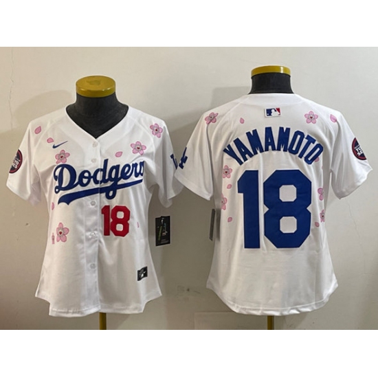 Women's Los Angeles Dodgers 18 Yoshinobu Yamamoto White 2025 Tokyo Series Limited Stitched Baseball Jersey