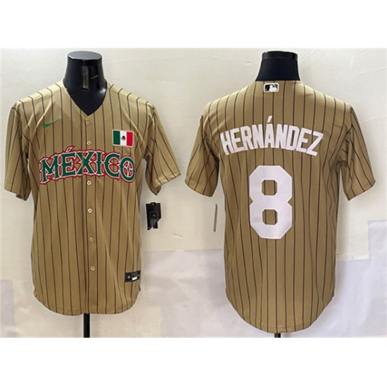 Men's Mexico Baseball 8 Enrique Hernandez Tan 2023 World Baseball Classic Stitched Jersey