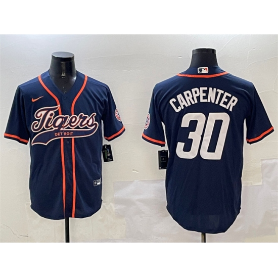Men's Detroit Tigers 30 Kerry Carpenter Navy With Cool Base Stitched Baseball Jersey