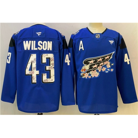Men's Washington Capitals 43 Tom Wilson Blue Cherry Blossom With A Stitched Hockey Jersey