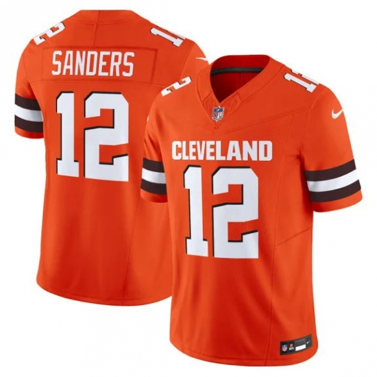 Men's Cleveland Browns 12 Shedeur Sanders Orange 2025 Draft F.U.S.E. Vapor Limited Stitched Football Jersey