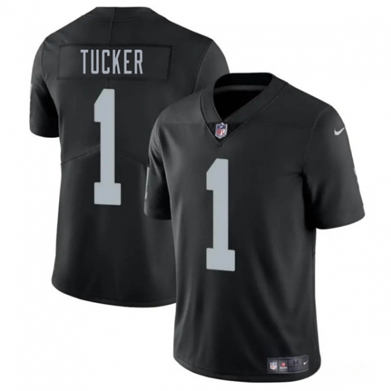 Men's Las Vegas Raiders 1 Tre Tucker Black 2025 Vapor Football Stitched Jersey