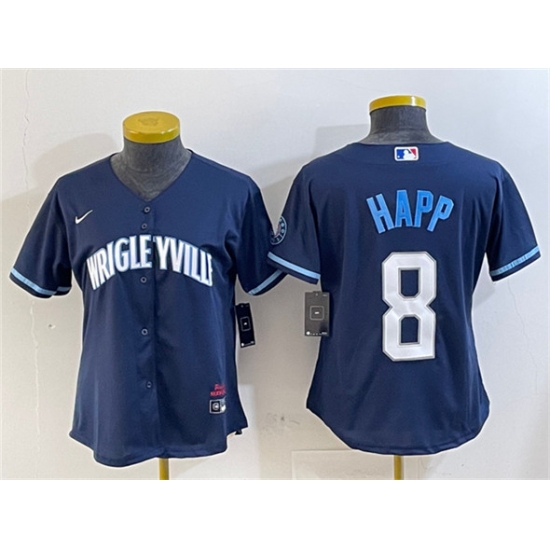 Women's Chicago Cubs 8 Ian Happ Navy City Connect Stitched Jersey