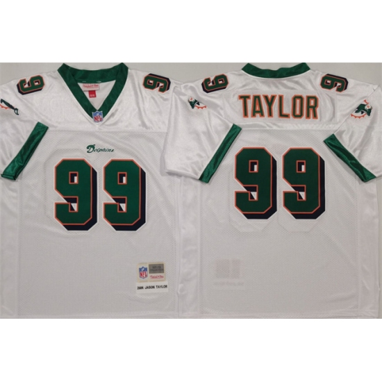 Men's Miami Dolphins 99 Jason Taylor White Throwback Stitched Football Jersey