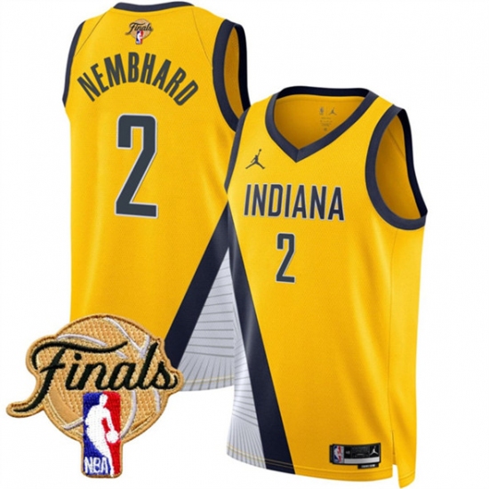 Men's Indiana Pacers 2 Andrew Nembhard Yellow 2025 Finals Statement Edition Stitched Basketball Jersey