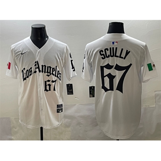 Men's Los Angeles Dodgers 67 Vin Scully White Mexico 2025 LA Gothic Style With Fernando Vapor Premier Limited Stitched Baseball Jersey