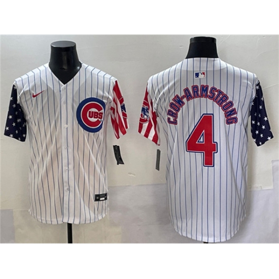 Men's Chicago Cubs 4 Pete Crow-Armstrong White Pinstripe 2025 Independence Day Vapor Premier Limited Stitched Baseball Jersey
