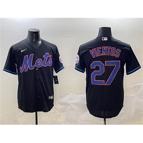 Men's New York Mets 27 Mark Vientos Black Cool Base Stitched Baseball Jersey