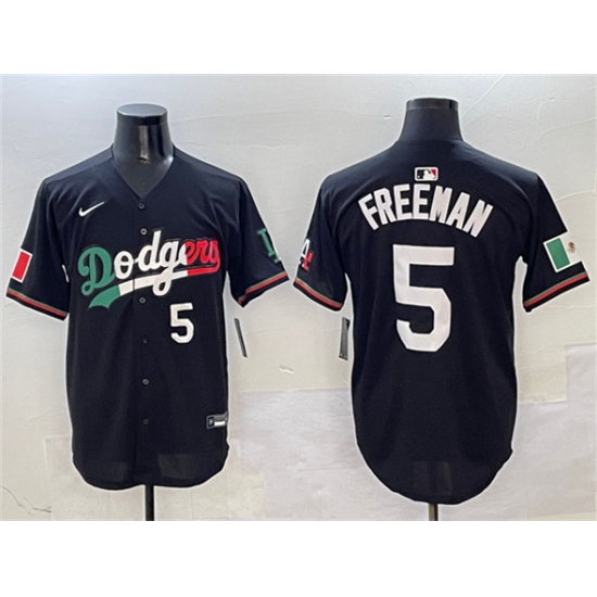 Men's Los Angeles Dodgers 5 Freddie Freeman Black Mexico Flag Limited Stitched Baseball Jersey