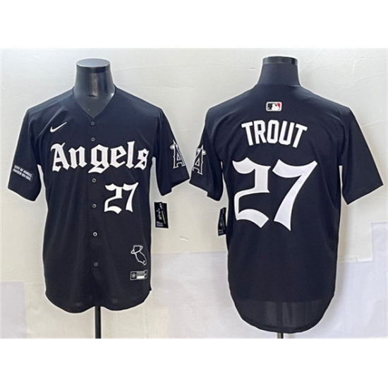 Men's Los Angeles Angels 27 Mike Trout Black 'Gothic Halo Edition' Vapor Limited Stitched Jersey