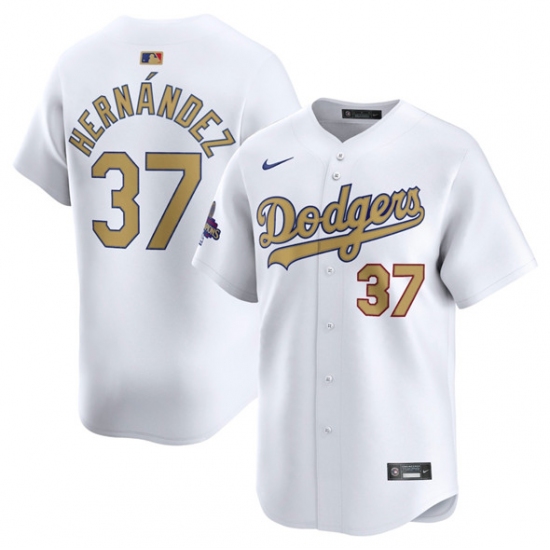 Men's Los Angeles Dodgers 37 Teoscar Hernandez White 2025 Gold Collection Limited Stitched Baseball Jersey