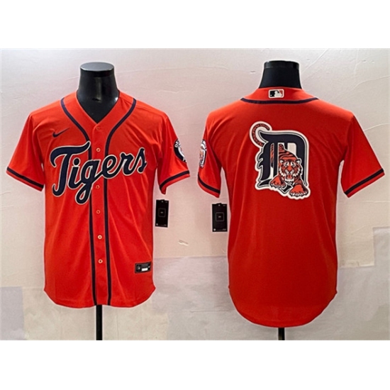 Men's Detroit Tigers Team Big Logo Orange With Cool Base Stitched Baseball Jersey