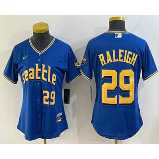 Women's Seattle Mariners 29 Cal Raleigh Number Blue 2024 City Connect Limited Stitched Jersey