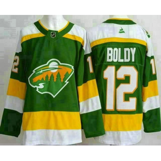 Men's Minnesota Wild 12 Matthew Boldy Green Alternate Authentic Jersey