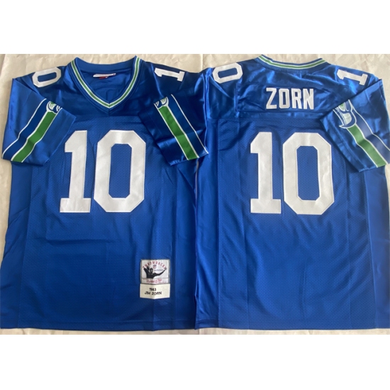 Men's Seattle Seahawks 10 Jim Zorn Royal Throwback Stitched Football Jersey