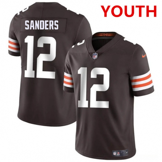 Youth Cleveland Browns 12 Shedeur Sanders Brown 2025 Vapor Limited Football Stitched Jersey