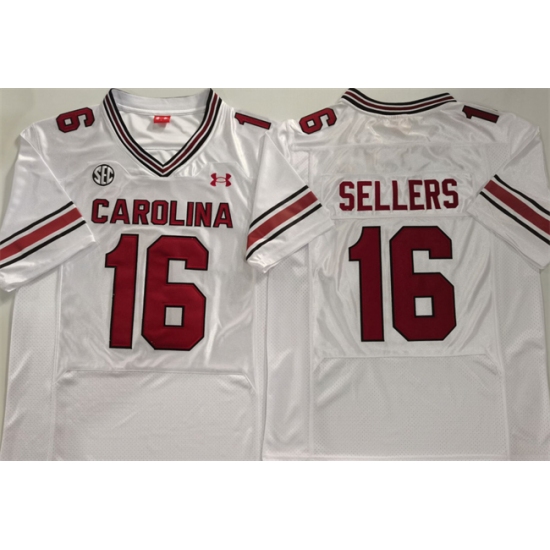 Men's South Carolina Fighting Gamecocks 16 LaNorris Sellers White Stitched Jersey