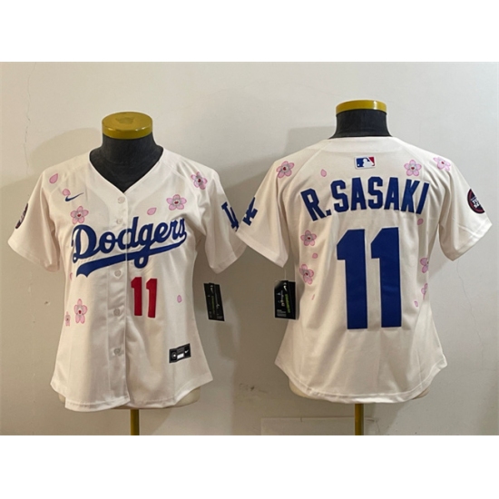 Women's Los Angeles Dodgers 11 Roki Sasaki Cream 2025 Tokyo Series Limited Stitched Baseball Jersey(Run Small)
