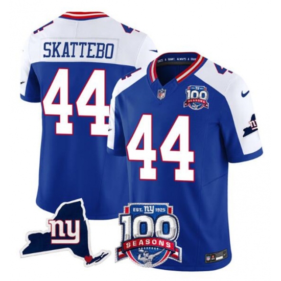 Men's New York Giants 44 Cam Skattebo Royal White 2025 Draft F.U.S.E. 100th Season & State Vapor Limited Football Stitched Jersey