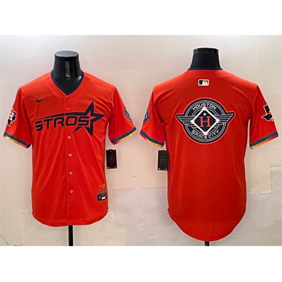 Men's Houston Astros Team Big Logo Orange 2025 City Connect With Texas Limited Stitched Baseball Jersey