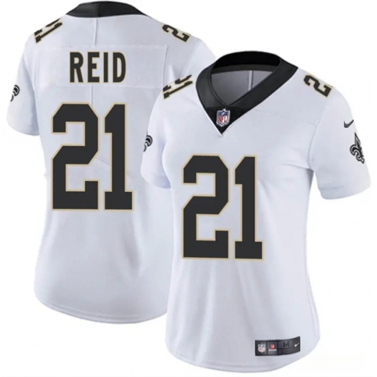 Women's New Orleans Saints 21 Justin Reid White 2025 Vapor Stitched Game Jersey(Run Small)