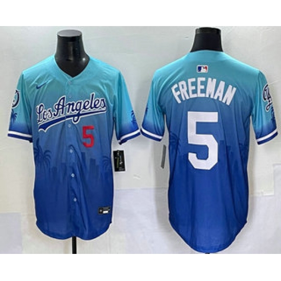 Men's Los Angeles Dodgers 5 Freddie Freeman Blue 2025 City Connect Limited Stitched Jersey