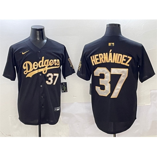 Men's Los Angeles Dodgers 37 Teoscar Hernandez Black Gold Limited Stitched Baseball Jersey