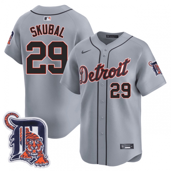 Men's Detroit Tigers 29 Tarik Skubal Gray Logo Vapor Premier Limited Stitched Baseball Jersey