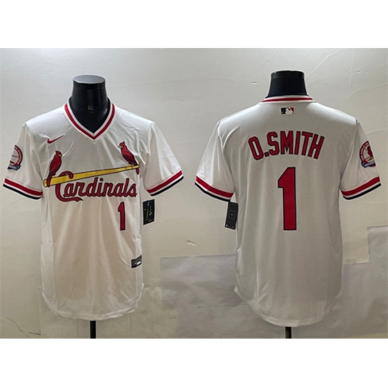 Men's St. Louis Cardinals 1 Ozzie Smith White With Stitched Baseball Jersey