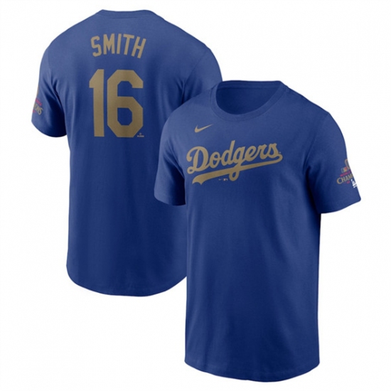 Men's Los Angeles Dodgers 16 Will Smith Royal 2025 Gold Collection Name & Number T-Shirt