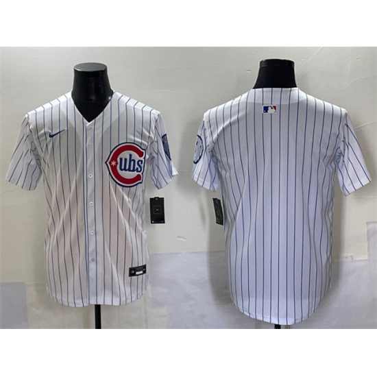 Men's Chicago Cubs Blank White Pinstripe 2nd Alternate Limited Stitched Baseball Jersey