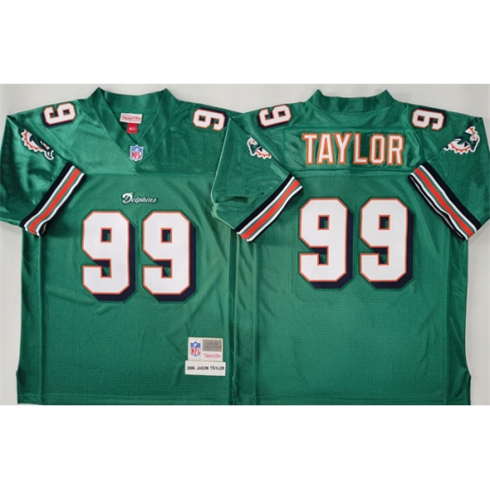 Men's Miami Dolphins 99 Jason Taylor Aqua Throwback Stitched Football Jersey