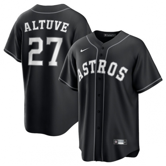 Men's Houston Astros 27 Jose Altuve Black Lights Out Limited Stitched Baseball Jersey