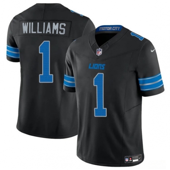 Men's Detroit Lions 1 Jameson Williams Black 2025 F.U.S.E. Vapor Limited Football Stitched Jersey
